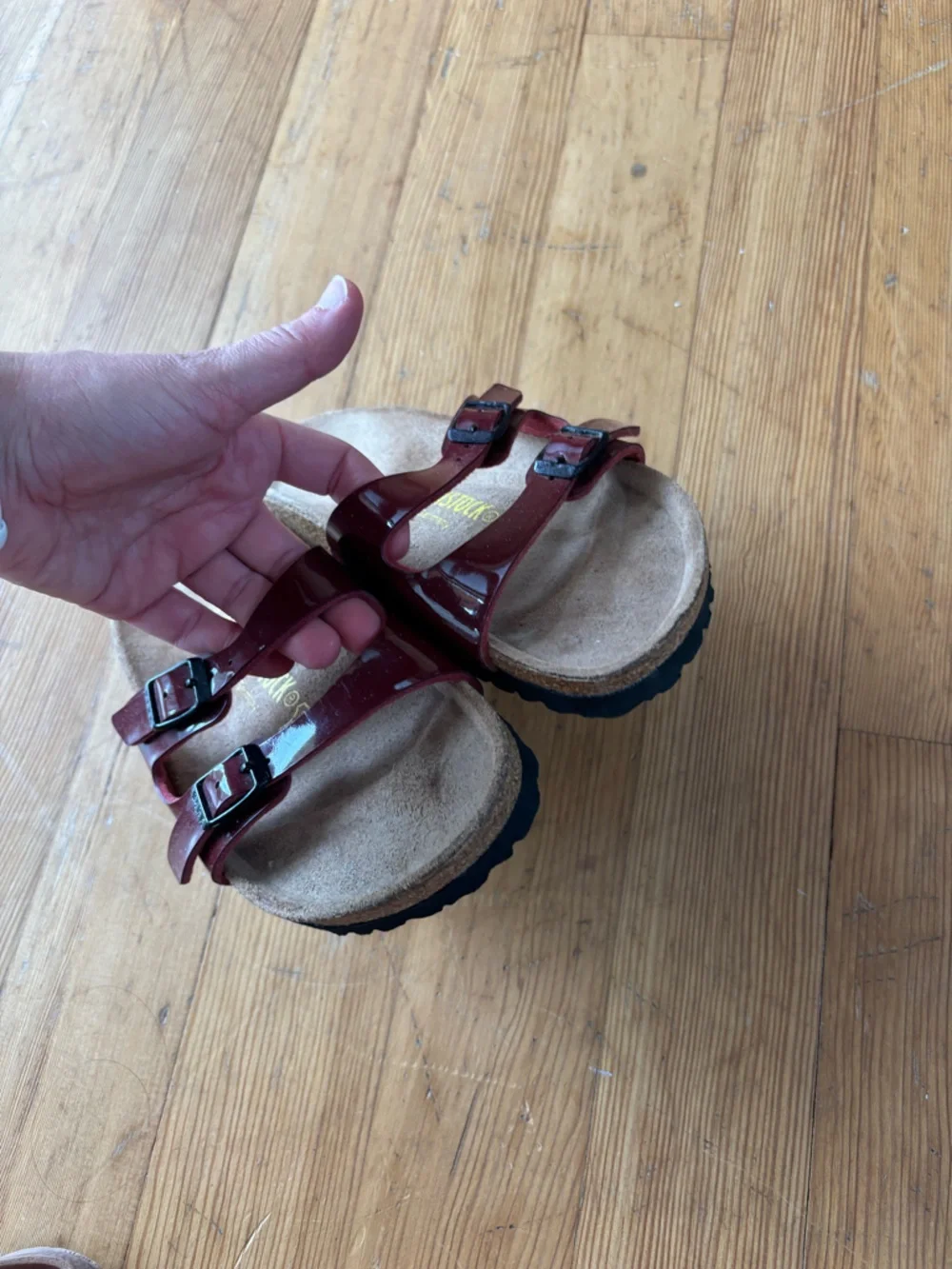 Birkenstock Two Strap Patent Burgundy Red Strappy Sandals Size 37